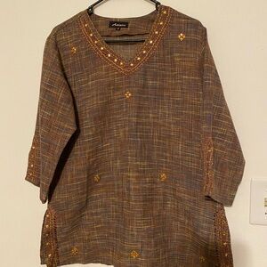 Brown Tunic with Embroidered Details